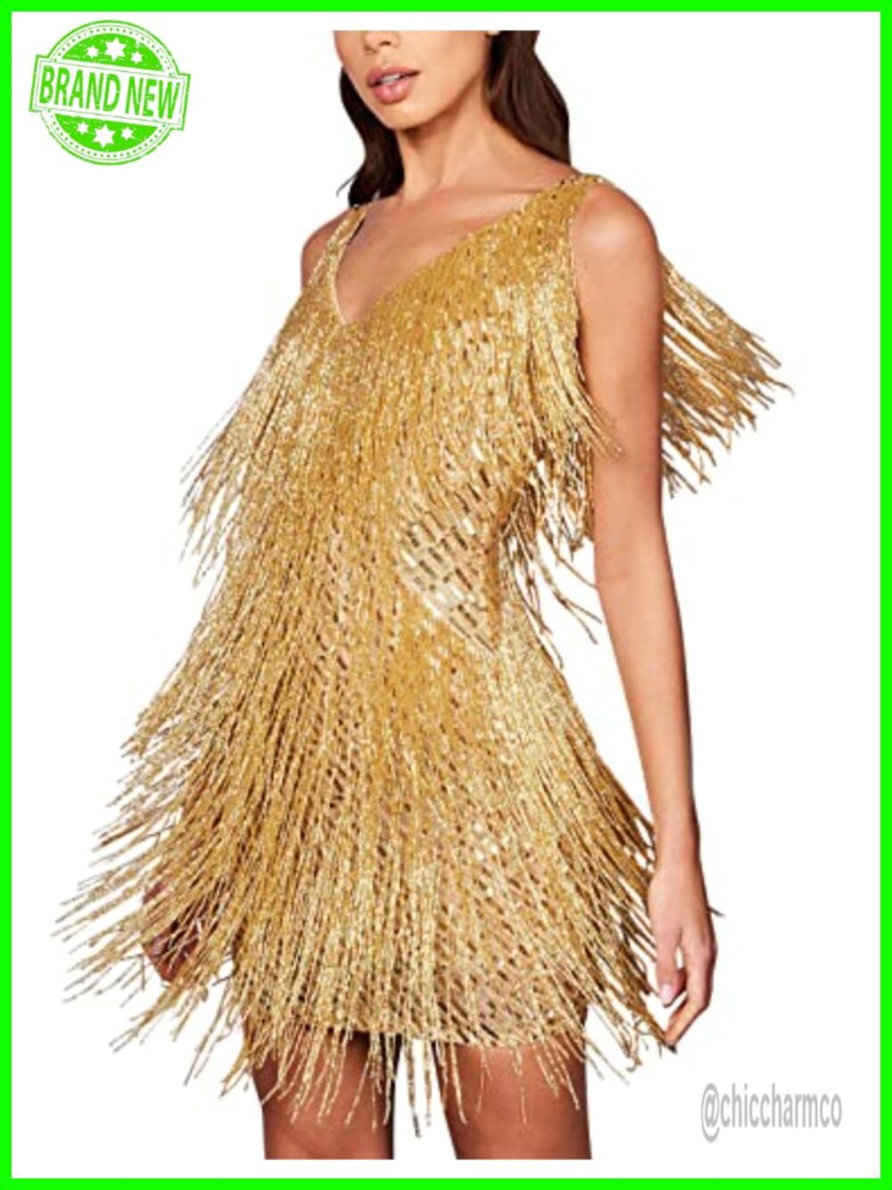 Sequin Fringe Mini Dress Sleeveless V-Neck Cocktail Party Prom